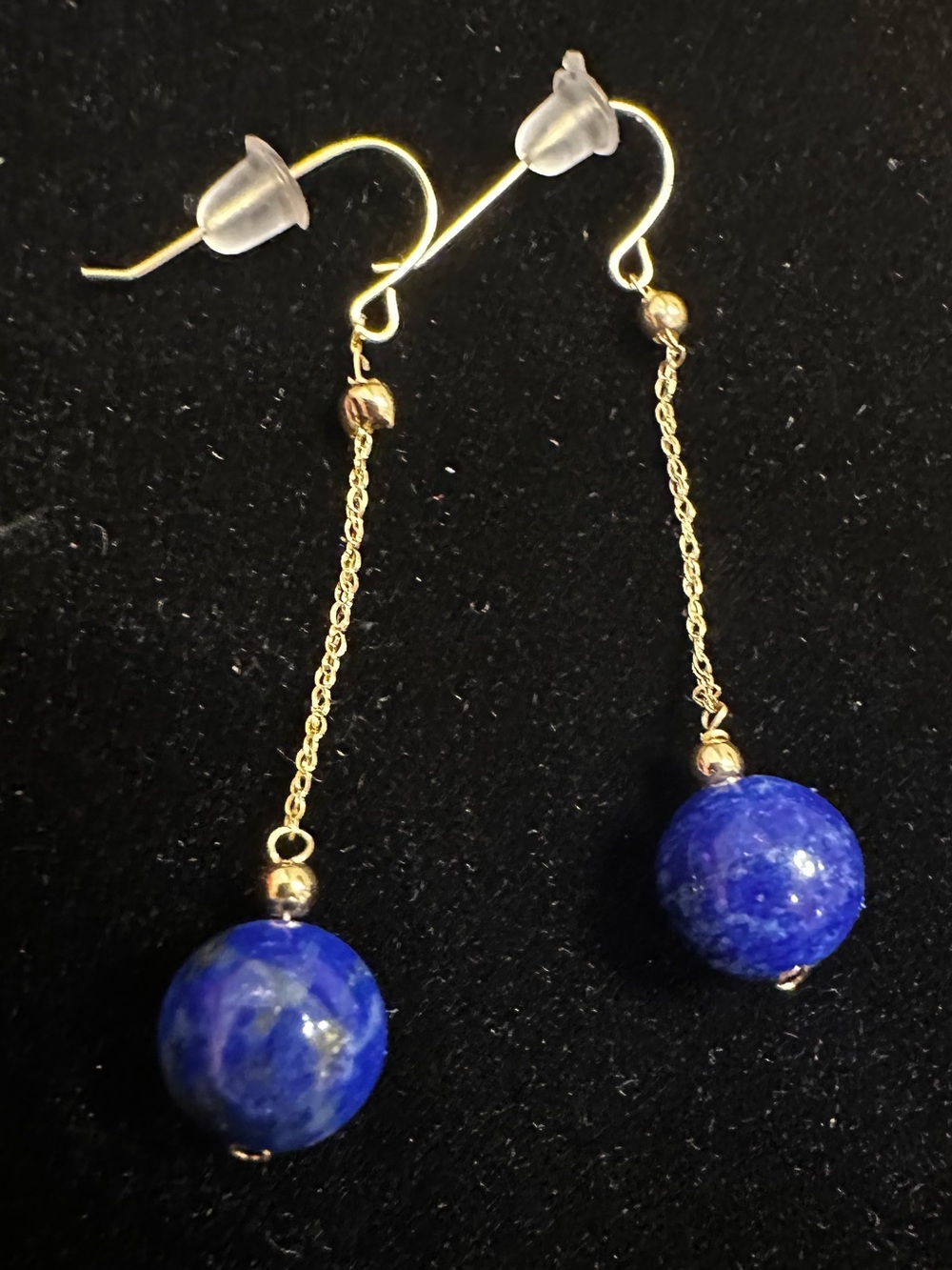 New Blue 14K solid gold earrings long dangle 14K gold lapis lazuli earrings